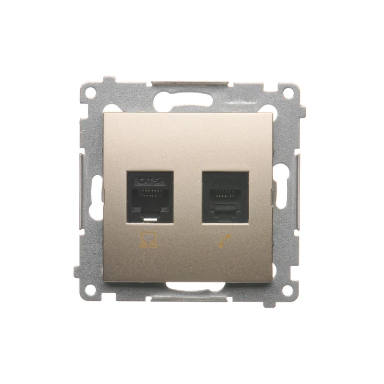 Gniazdo komputerowe RJ45 kategoria 5e + telefoniczne RJ12 Simon 54 D5T.01/44 Kontakt-Simon złoty mat, metalizowany