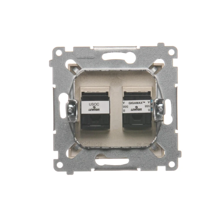 Gniazdo komputerowe RJ45 kategoria 5e + telefoniczne RJ12 Simon 54 D5T.01/44 Kontakt-Simon złoty mat, metalizowany