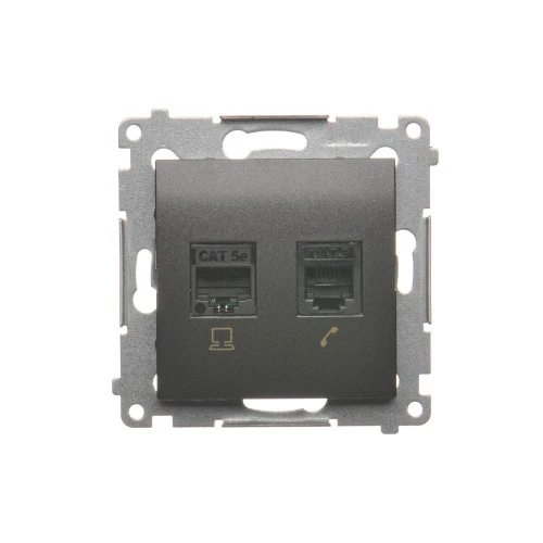 Gniazdo komputerowe RJ45 kategoria 5e + telefoniczne RJ12 Simon 54 D5T.01/48 Kontakt-Simon antracyt, metalizowany