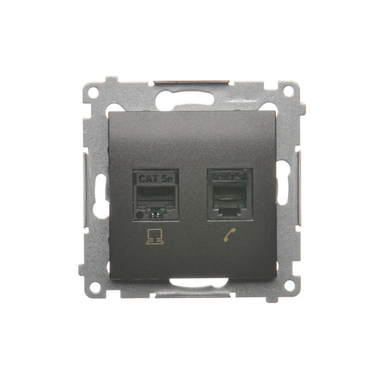 Gniazdo komputerowe RJ45 kategoria 5e + telefoniczne RJ12 Simon 54 D5T.01/48 Kontakt-Simon antracyt, metalizowany