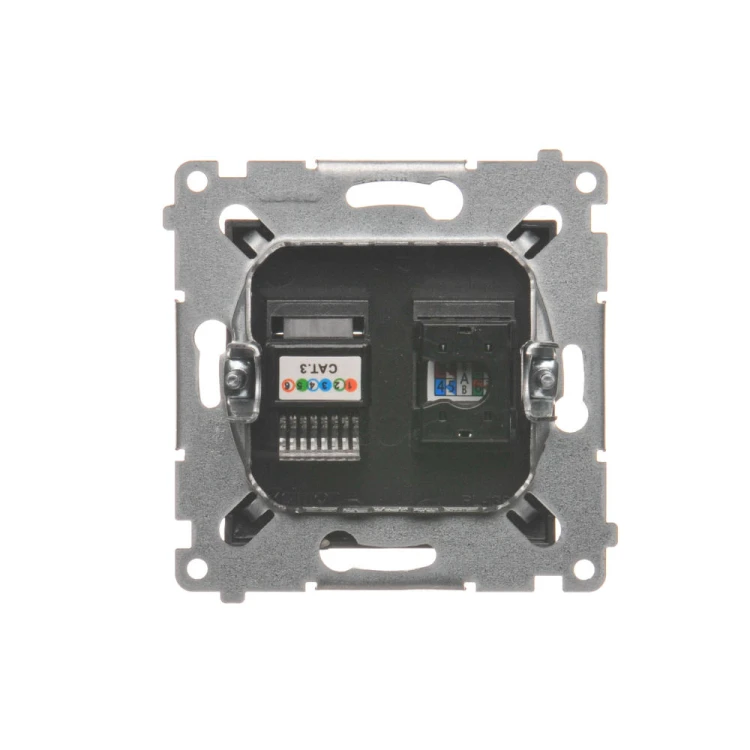 Gniazdo komputerowe RJ45 kategoria 5e + telefoniczne RJ12 Simon 54 D5T.01/48 Kontakt-Simon antracyt, metalizowany