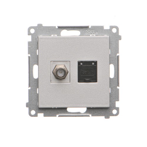 Gniazdo antenowe typu „F” + komputerowe RJ45 kat.6 Simon 55 TASFRJ45.01/143 Kontakt-Simon aluminium mat