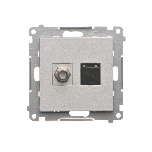 Gniazdo antenowe typu „F” + komputerowe RJ45 kat.6 Simon 55 TASFRJ45.01/143 Kontakt-Simon aluminium mat