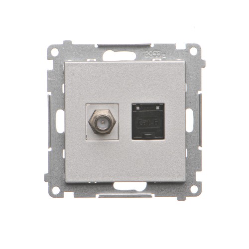 Gniazdo antenowe typu „F” + komputerowe RJ45 kat.6 Simon 55 TASFRJ45.01/143 Kontakt-Simon aluminium mat