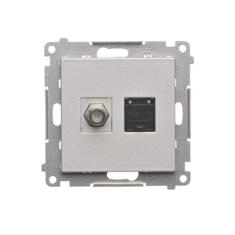 Gniazdo antenowe typu „F” + komputerowe RJ45 kat.6 Simon 55 TASFRJ45.01/143 Kontakt-Simon aluminium mat