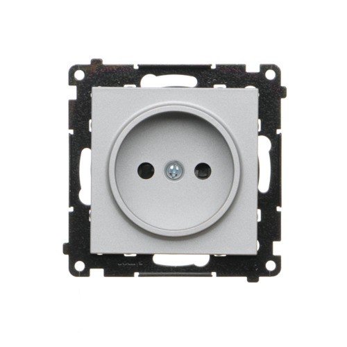 Gniazdo wtyczkowe pojedyncze bez uziemienia z przesłonami torów prądowych Simon 55 TG1CZ.01/143 Kontakt-Simon aluminium mat