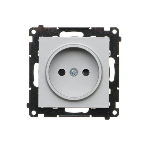 Gniazdo wtyczkowe pojedyncze bez uziemienia z przesłonami torów prądowych Simon 55 TG1CZ.01/143 Kontakt-Simon aluminium mat