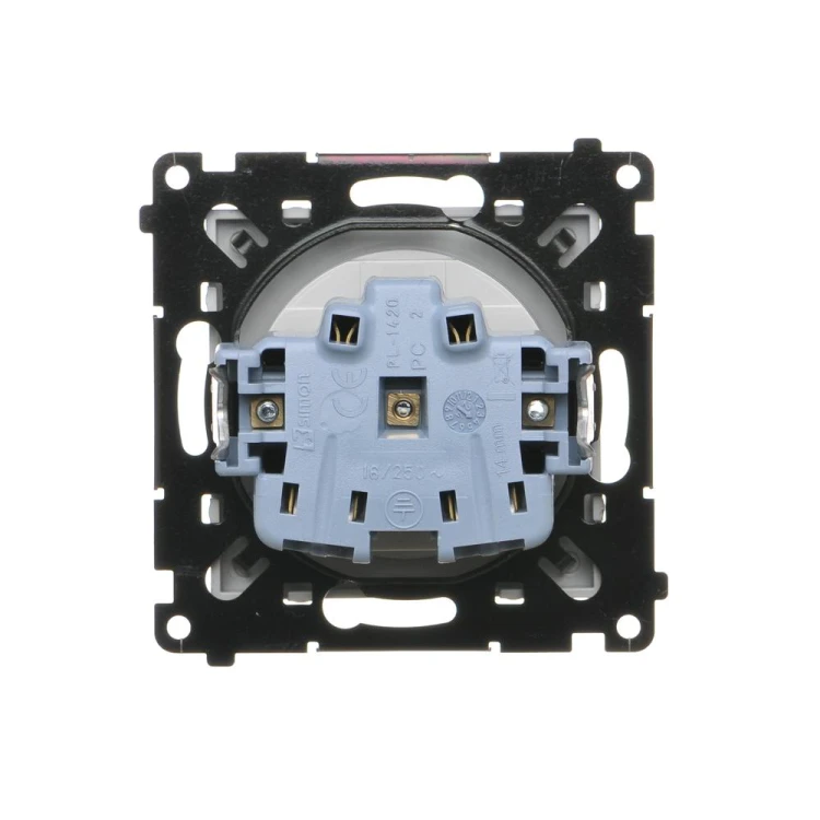 Gniazdo wtyczkowe pojedyncze bez uziemienia z przesłonami torów prądowych Simon 55 TG1CZ.01/143 Kontakt-Simon aluminium mat