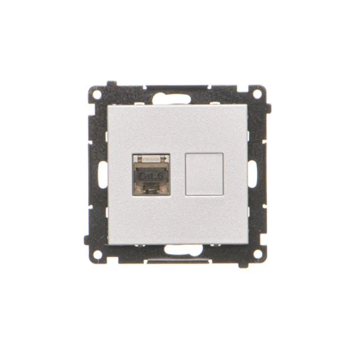 Gniazdo komputerowe pojedyncze ekranowane RJ45 kategoria 6, z przesłoną przeciwkurzową Simon 55 T61E.01/143 Kontakt-Simon aluminium mat