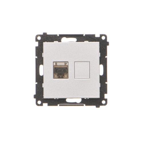 Gniazdo komputerowe pojedyncze ekranowane RJ45 kategoria 6, z przesłoną przeciwkurzową Simon 55 T61E.01/143 Kontakt-Simon aluminium mat