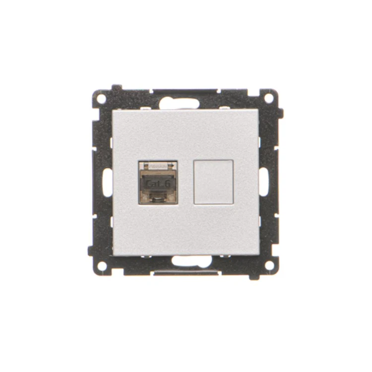Gniazdo komputerowe pojedyncze ekranowane RJ45 kategoria 6, z przesłoną przeciwkurzową Simon 55 T61E.01/143 Kontakt-Simon aluminium mat