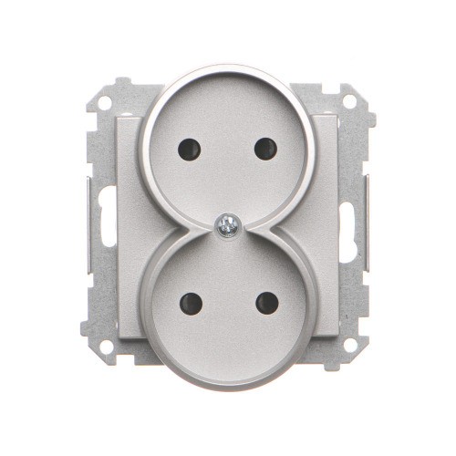 Gniazdo wtyczkowe podwójne bez uziemienia z przesłonami torów prądowych Simon 55 TG2MCZ.01/143 Kontakt-Simon aluminium mat