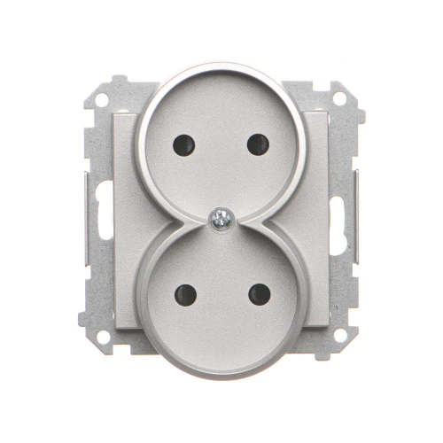 Gniazdo wtyczkowe podwójne bez uziemienia z przesłonami torów prądowych Simon 55 TG2MCZ.01/143 Kontakt-Simon aluminium mat