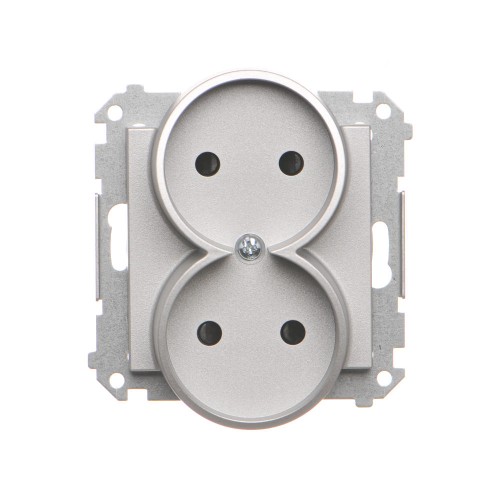 Gniazdo wtyczkowe podwójne bez uziemienia z przesłonami torów prądowych Simon 55 TG2MCZ.01/143 Kontakt-Simon aluminium mat