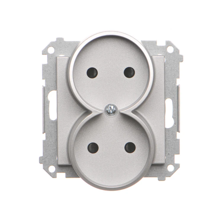 Gniazdo wtyczkowe podwójne bez uziemienia z przesłonami torów prądowych Simon 55 TG2MCZ.01/143 Kontakt-Simon aluminium mat