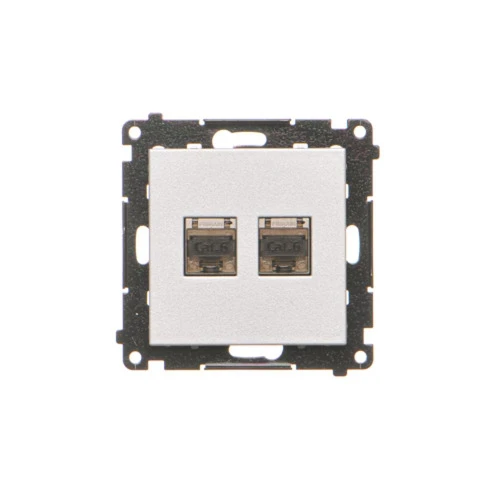 Gniazdo komputerowe podwójne ekranowane RJ45 kategoria 6, z przesłoną przeciwkurzową Simon 55 T62E.01/143 Kontakt-Simon aluminium mat
