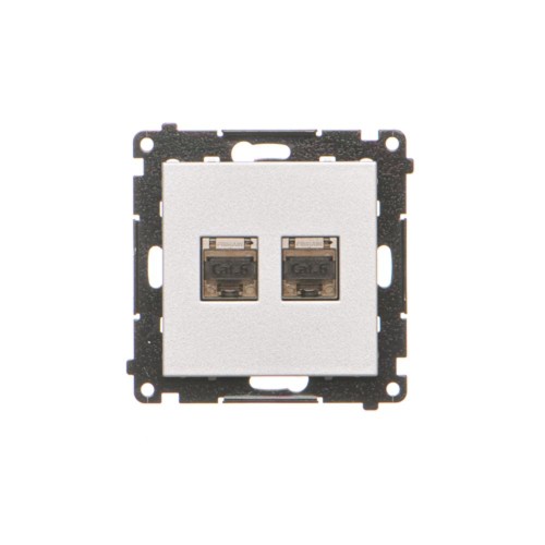Gniazdo komputerowe podwójne ekranowane RJ45 kategoria 6, z przesłoną przeciwkurzową Simon 55 T62E.01/143 Kontakt-Simon aluminium mat