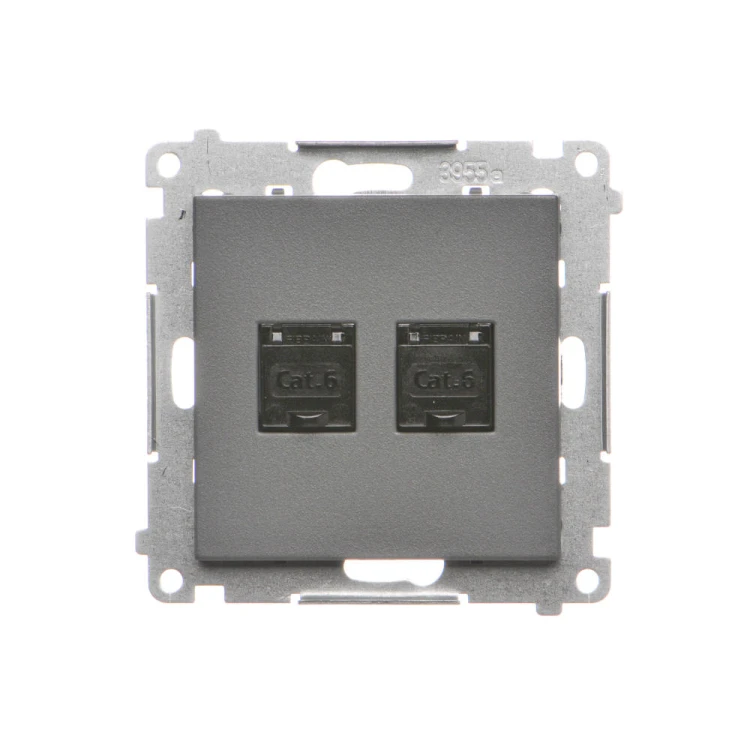 Gniazdo komputerowe podwójne RJ45 kategoria 6, z przesłoną przeciwkurzową Simon 55 T62.01/116 Kontakt-Simon grafitowy mat