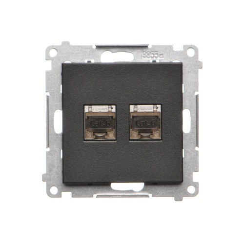 Gniazdo komputerowe podwójne ekranowane RJ45 kategoria 6, z przesłoną przeciwkurzową Simon 55 T62E.01/149 Kontakt-Simon czarny mat