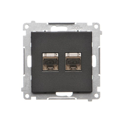 Gniazdo komputerowe podwójne ekranowane RJ45 kategoria 6, z przesłoną przeciwkurzową Simon 55 T62E.01/149 Kontakt-Simon czarny mat