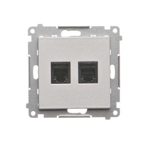 Gniazdo telefoniczne podwójne RJ12 Simon 55 TF2.01/143 Kontakt-Simon aluminium mat