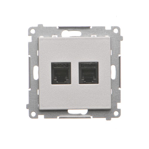 Gniazdo telefoniczne podwójne RJ12 Simon 55 TF2.01/143 Kontakt-Simon aluminium mat