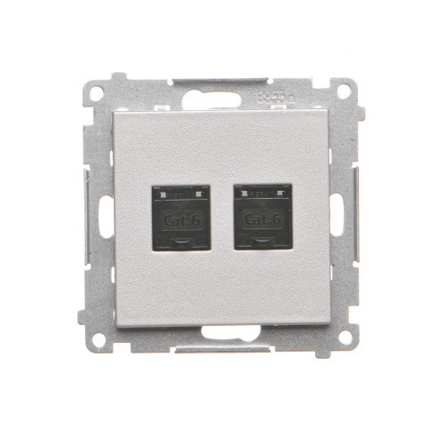 Gniazdo komputerowe podwójne RJ45 kategoria 6, z przesłoną przeciwkurzową Simon 55 T62.01/143 Kontakt-Simon aluminium mat