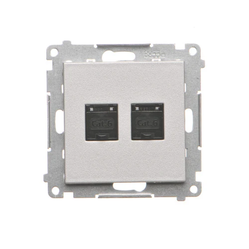 Gniazdo komputerowe podwójne RJ45 kategoria 6, z przesłoną przeciwkurzową Simon 55 T62.01/143 Kontakt-Simon aluminium mat