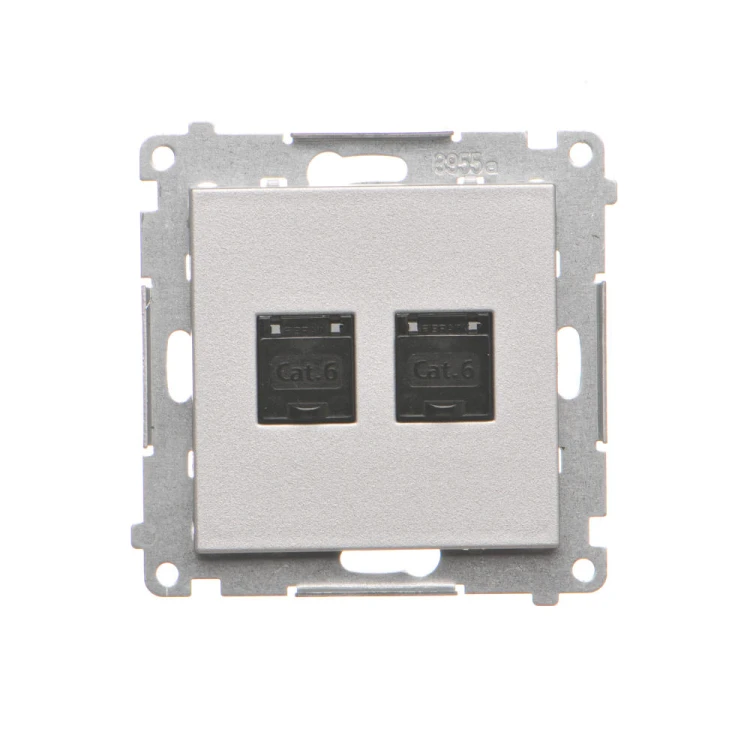 Gniazdo komputerowe podwójne RJ45 kategoria 6, z przesłoną przeciwkurzową Simon 55 T62.01/143 Kontakt-Simon aluminium mat