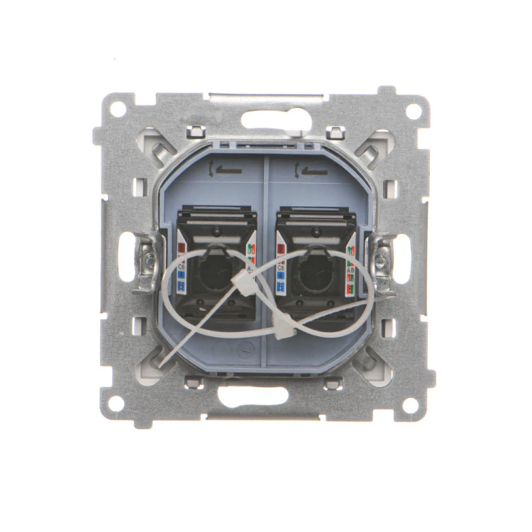 Gniazdo komputerowe podwójne RJ45 kategoria 6, z przesłoną przeciwkurzową Simon 55 T62.01/143 Kontakt-Simon aluminium mat