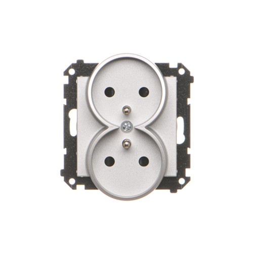 Gniazdo wtyczkowe podwójne z uziemieniem z przesłonami torów prądowych Simon 55 TGZ2MCZ.01/143 Kontakt-Simon aluminium mat