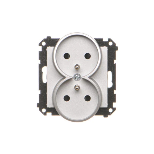 Gniazdo wtyczkowe podwójne z uziemieniem z przesłonami torów prądowych Simon 55 TGZ2MCZ.01/143 Kontakt-Simon aluminium mat