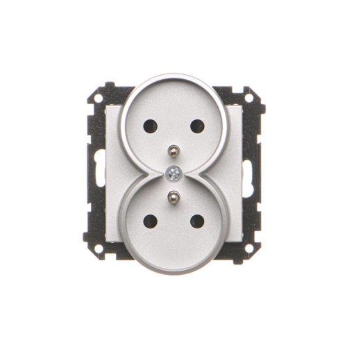 Gniazdo wtyczkowe podwójne z uziemieniem z przesłonami torów prądowych Simon 55 TGZ2MCZ.01/143 Kontakt-Simon aluminium mat
