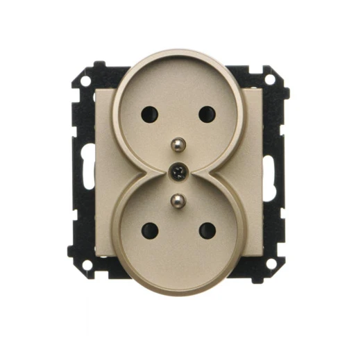Gniazdo wtyczkowe podwójne z uziemieniem z przesłonami torów prądowych Simon 55 TGZ2MCZ.01/144 Kontakt-Simon szampański mat