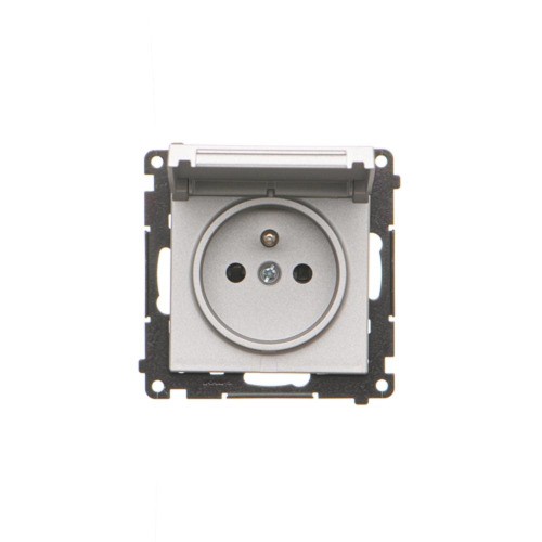 Gniazdo wtyczkowe pojedyncze do wersji IP44 - bez uszczelki - klapka w kolorze pokrywy Simon 55 TGZ1BCUZ.01/143 Kontakt-Simon aluminium mat