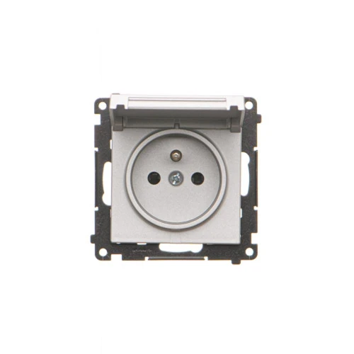 Gniazdo wtyczkowe pojedyncze do wersji IP44 - bez uszczelki - klapka w kolorze pokrywy Simon 55 TGZ1BCUZ.01/143 Kontakt-Simon aluminium mat