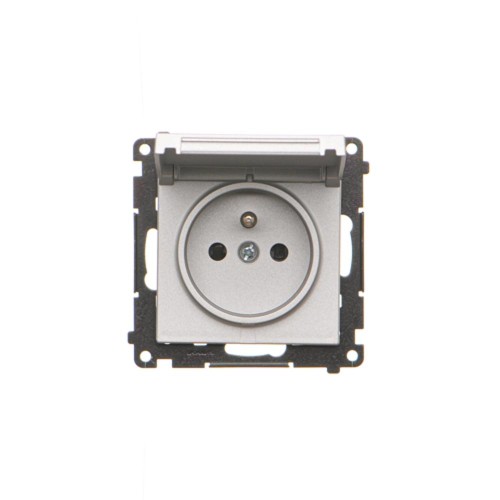 Gniazdo wtyczkowe pojedyncze do wersji IP44 - bez uszczelki - klapka w kolorze pokrywy Simon 55 TGZ1BCUZ.01/143 Kontakt-Simon aluminium mat