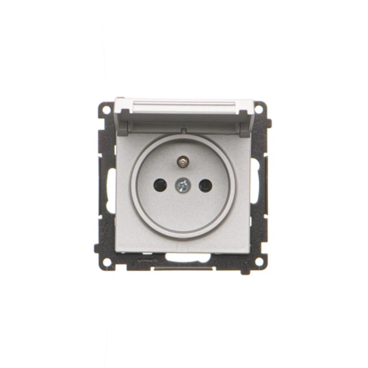 Gniazdo wtyczkowe pojedyncze do wersji IP44 - bez uszczelki - klapka w kolorze pokrywy Simon 55 TGZ1BCUZ.01/143 Kontakt-Simon aluminium mat