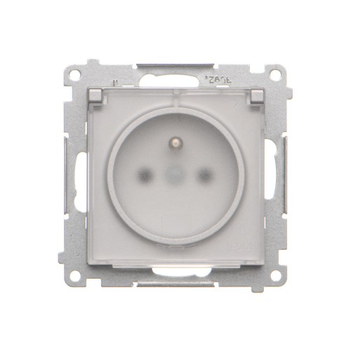 Gniazdo wtyczkowe pojedyncze do wersji IP44 - bez uszczelki - klapka transparentna Simon 55 TGZ1BCUZ.01/143A Kontakt-Simon aluminium mat