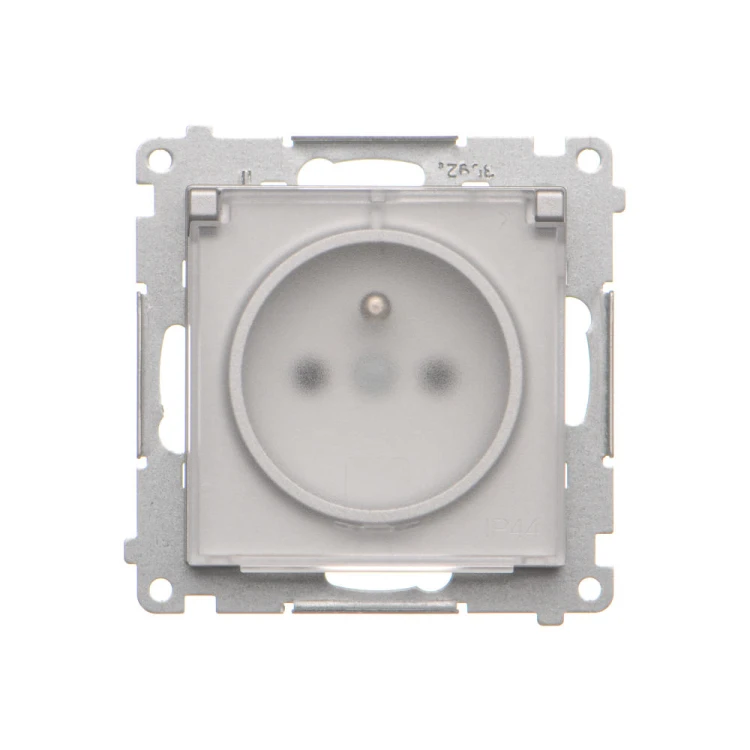 Gniazdo wtyczkowe pojedyncze do wersji IP44 - bez uszczelki - klapka transparentna Simon 55 TGZ1BCUZ.01/143A Kontakt-Simon aluminium mat