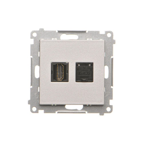 Gniazdo HDMI + komputerowe RJ45 kat.6. Simon 55 TGHRJ45.01/143 Kontakt-Simon aluminium mat