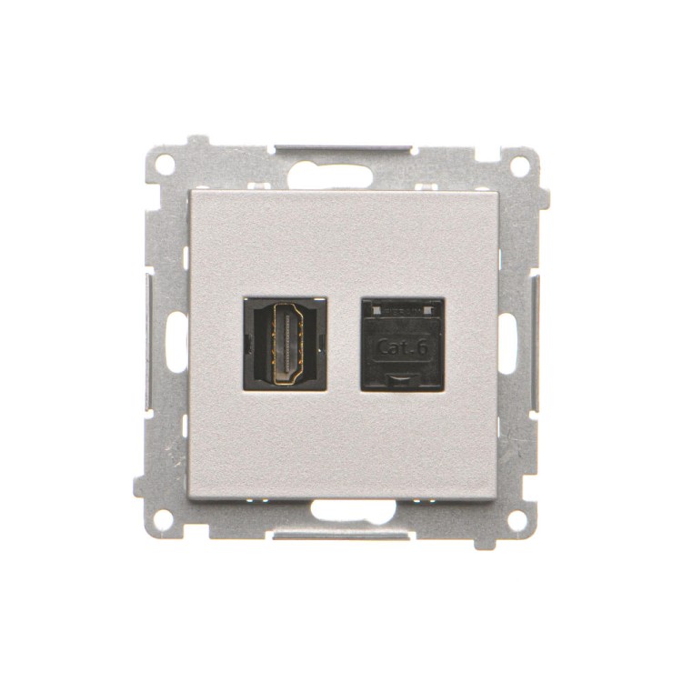 Gniazdo HDMI + komputerowe RJ45 kat.6. Simon 55 TGHRJ45.01/143 Kontakt-Simon aluminium mat