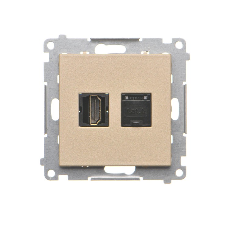 Gniazdo HDMI + komputerowe RJ45 kat.6. Simon 55 TGHRJ45.01/144 Kontakt-Simon szampański mat