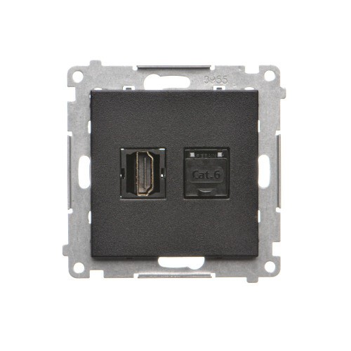 Gniazdo HDMI 2.1 + Komputerowe RJ45 kat.6. Simon 55 TGHRJ45.01/149 Kontakt-Simon czarny mat