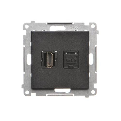 Gniazdo HDMI 2.1 + Komputerowe RJ45 kat.6. Simon 55 TGHRJ45.01/149 Kontakt-Simon czarny mat