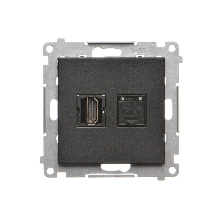 Gniazdo HDMI 2.1 + Komputerowe RJ45 kat.6. Simon 55 TGHRJ45.01/149 Kontakt-Simon czarny mat