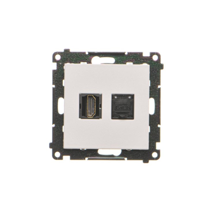 Gniazdo HDMI + komputerowe RJ45 kat.6. Simon 55 TGHRJ45.01/114 Kontakt-Simon jasnoszary mat