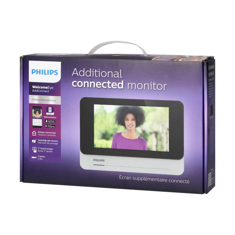 Monitor Philips WelcomeEye AddConnect 2 531138 Philips do rozbudowy do wersji 2-rodzinnej zestawów z serii Connect 2 7" ekran SMART wideodomofon LCD dzwonek z WiFi bezsłuchawkowy OSD sterowanie furtką bramą Inteligentny telefonem głosem Google Home Alexa