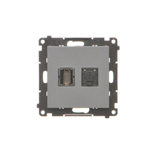 Gniazdo HDMI + komputerowe RJ45 kat.6. Simon 55 TGHRJ45.01/116 Kontakt-Simon grafitowy mat