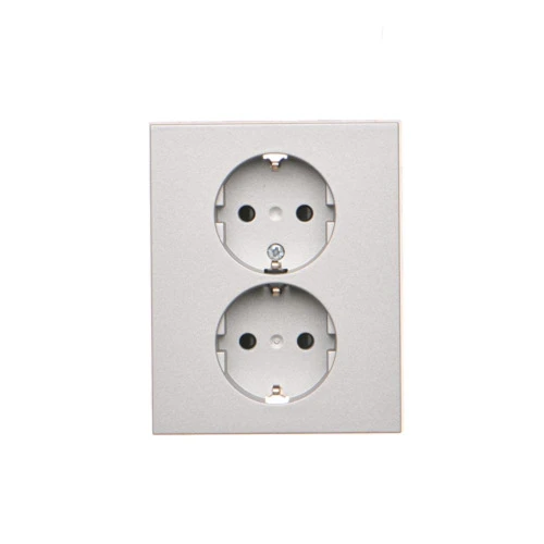 Gniazdo wtyczkowe podwójne z uziemieniem typu Schuko z przesłonami torów prądowych Simon 55 TGSZ2PZFAR/143 Kontakt-Simon aluminium mat